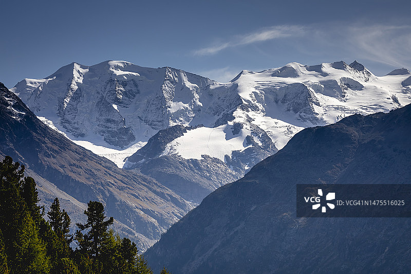 伯尔尼纳山脉，阿尔卑斯山景观，在Muottas Muragl，恩加丁山谷，格劳宾登，瑞士阿尔卑斯山图片素材