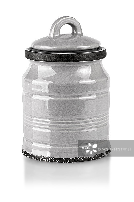 灰色瓷香料罐孤立的白色背景图片素材