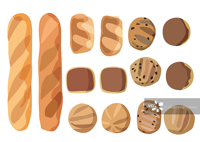 美味的软面包和面包房在白色背景插图矢量图片素材