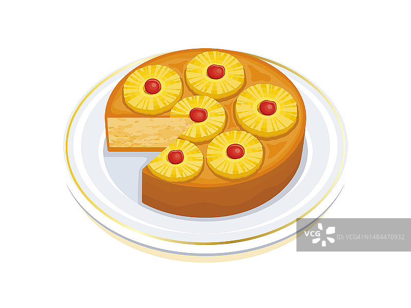 菠萝倒置蛋糕矢量插图图片素材