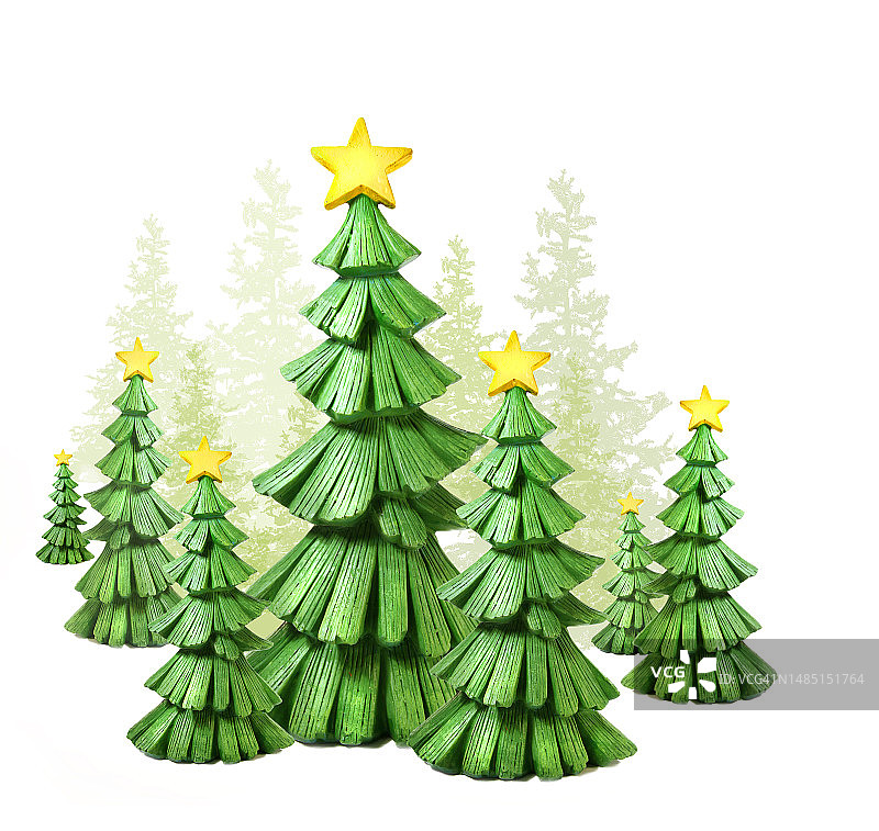 异想天开的圣诞树映衬着白色的罗马尼亚图片素材