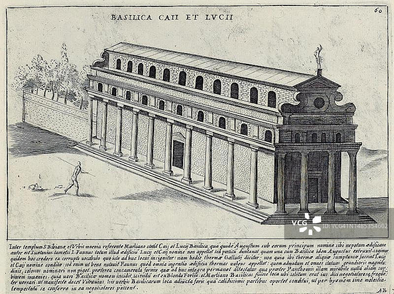 盖乌斯和卢修斯大教堂是由奥古斯都建造的，并以他的孙子的名字命名。巴西利卡是一种可以作为法庭、证券交易所或商人聚会场所的建筑。朱利叶斯·凯撒建造了朱利亚大教堂图片素材