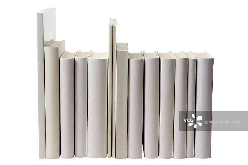 一排白色空白的书，书脊是白色的背景图片素材