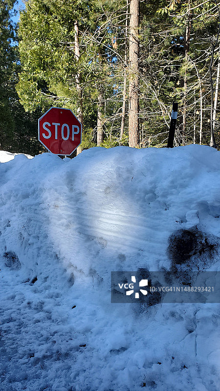 停车标志埋在雪里图片素材