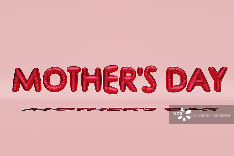 母亲节快乐贺卡3D渲染设计节日明信片横幅海报粉色气球放飞字母图片素材