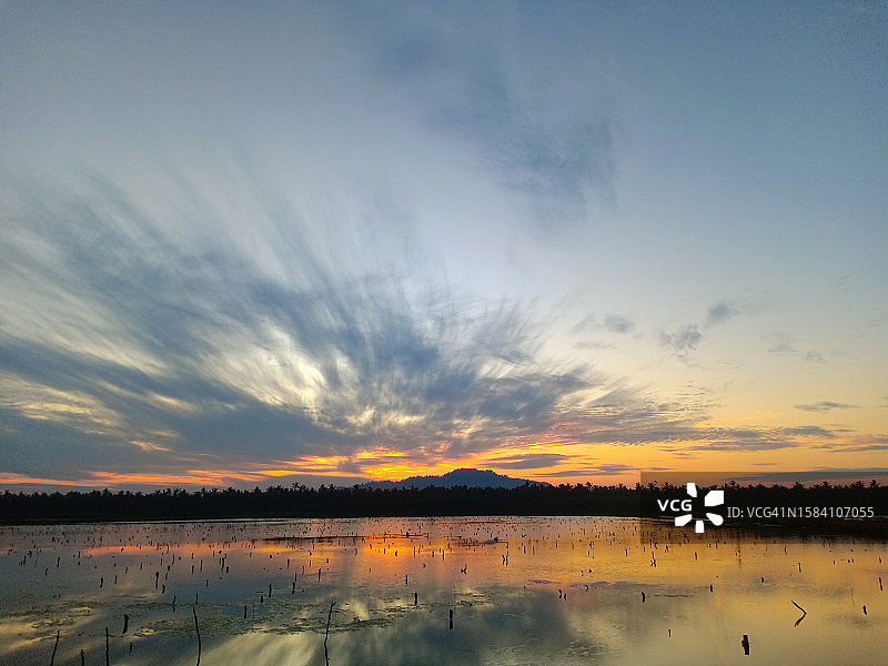 日落时湖对天空的风景图片素材