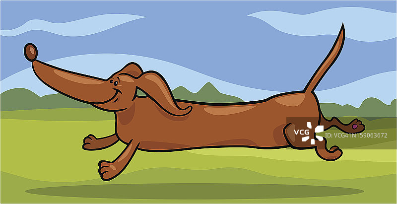 奔跑的腊肠狗卡通插图图片素材