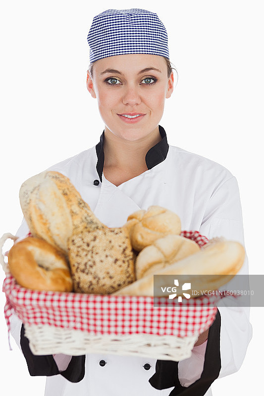 厨师用篮子里的新鲜面包图片素材