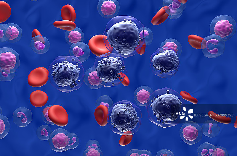急性髓性白血病(AML)细胞血流-等距视图三维插图图片素材