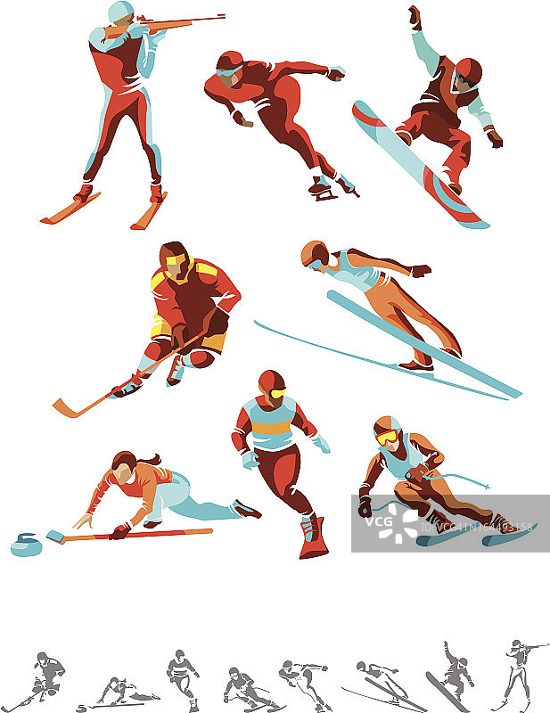 各种颜色和单调的冬季运动图标图片素材