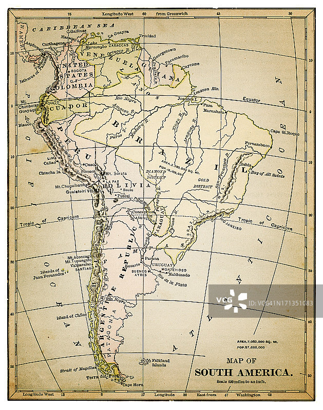 南美地图1877年图片素材