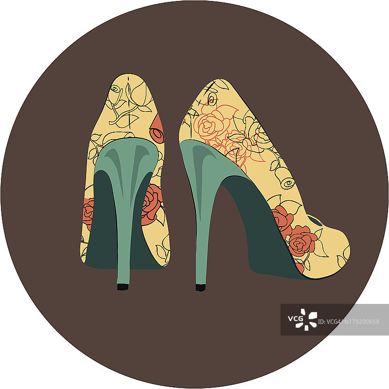 漂亮的一双带花的时尚复古鞋。矢量插图。图片素材