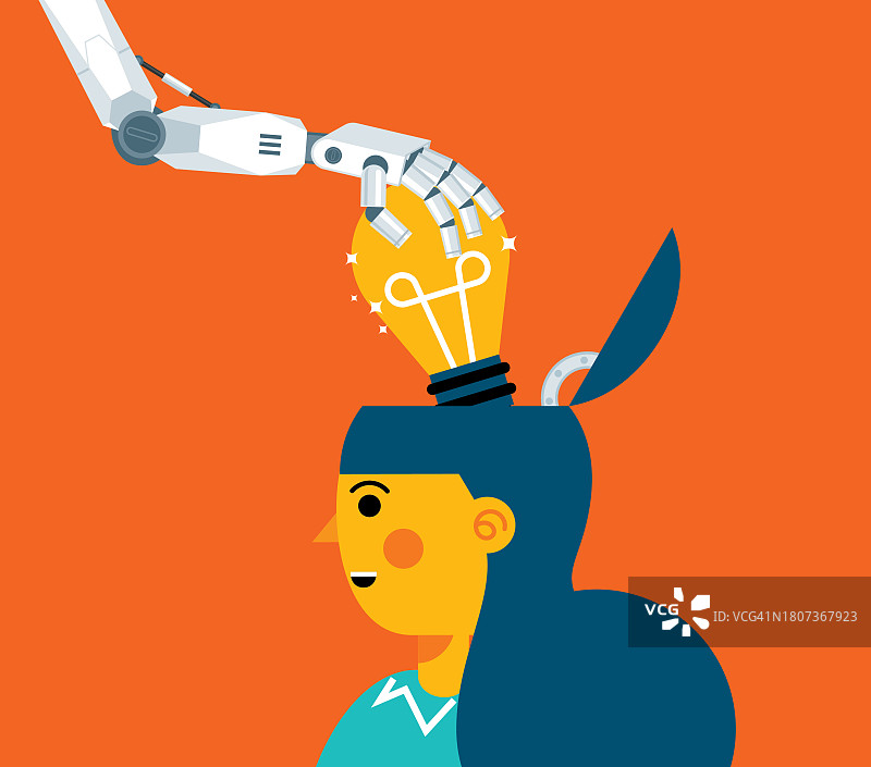 人工智能机器人-灯泡-女商人图片素材