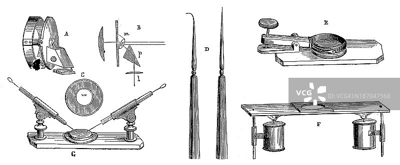 古董插图显微镜配件和工具图片素材