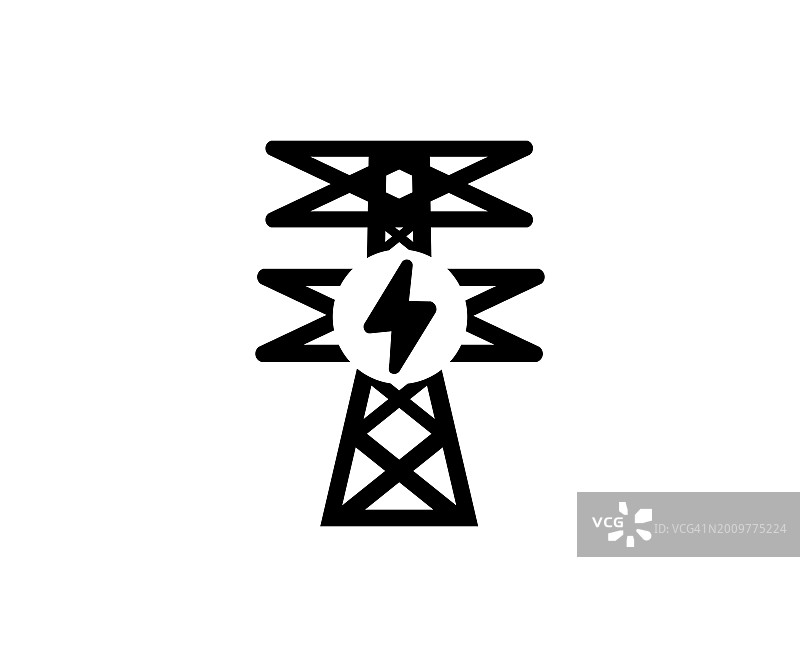 电塔，架空电力线图标。高电缆塔，电力图标。电塔剪影。输电塔矢量设计与图解。图片素材