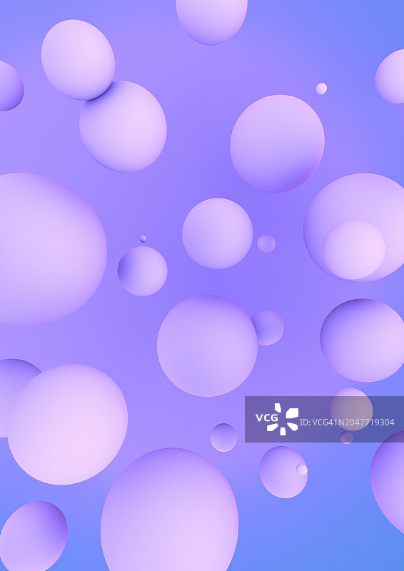无数的球形漂浮在紫蓝色的背景上。3D渲染图图片素材