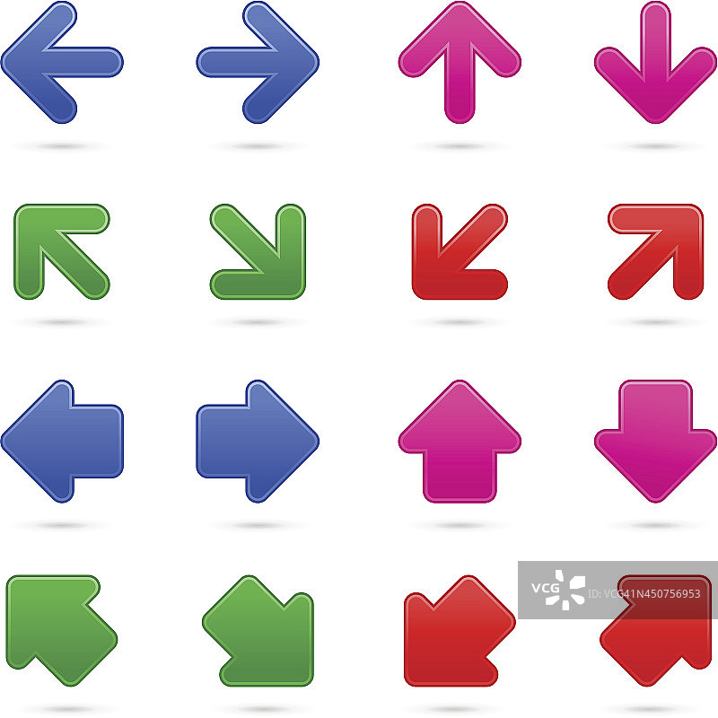 箭头标志蓝色粉色绿色红色方向图标导航按钮图片素材