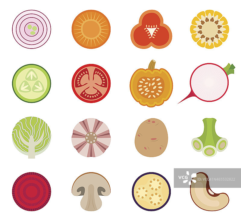 矢量蔬菜图标集圆形风格图片素材