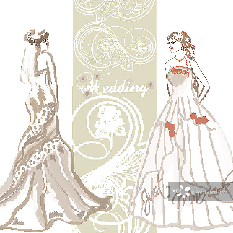 优雅的婚礼邀请卡与新娘在柔和的颜色图片素材