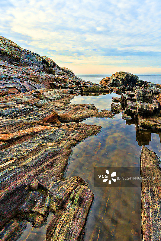 缅因州佩马奎德的岩架和潮汐池图片素材