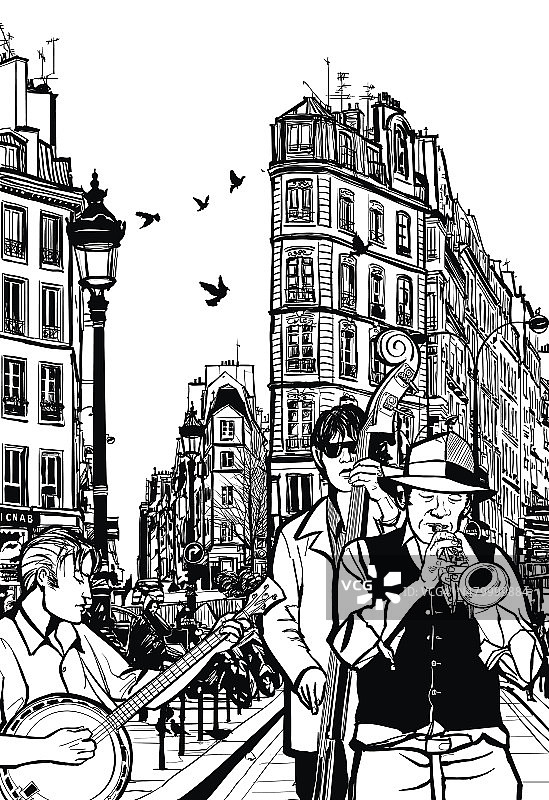 巴黎街头的爵士乐队图片素材
