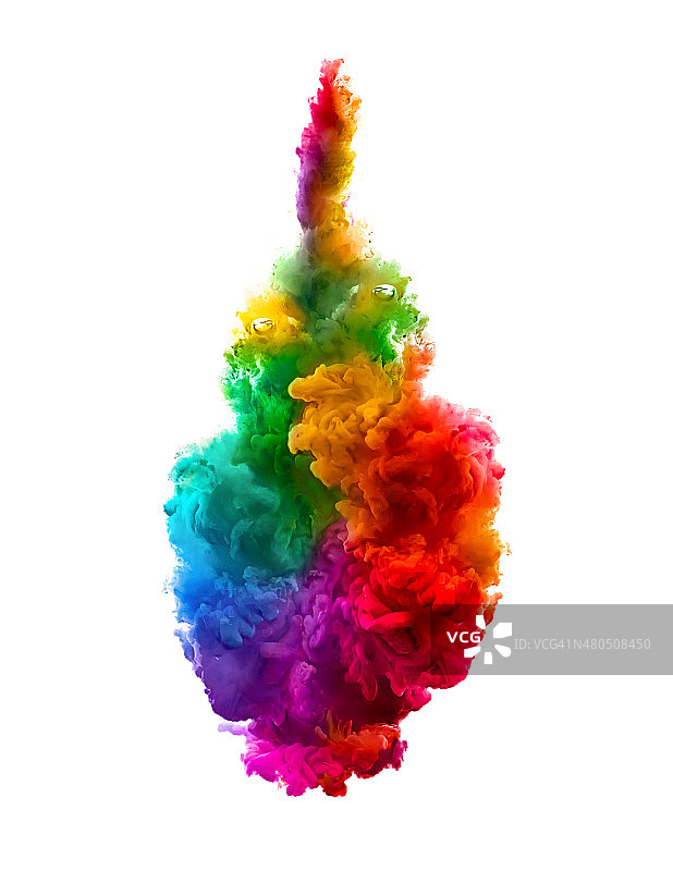 彩虹丙烯酸油墨在水中。颜色爆炸图片素材