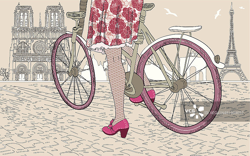 在巴黎骑自行车的女人图片素材