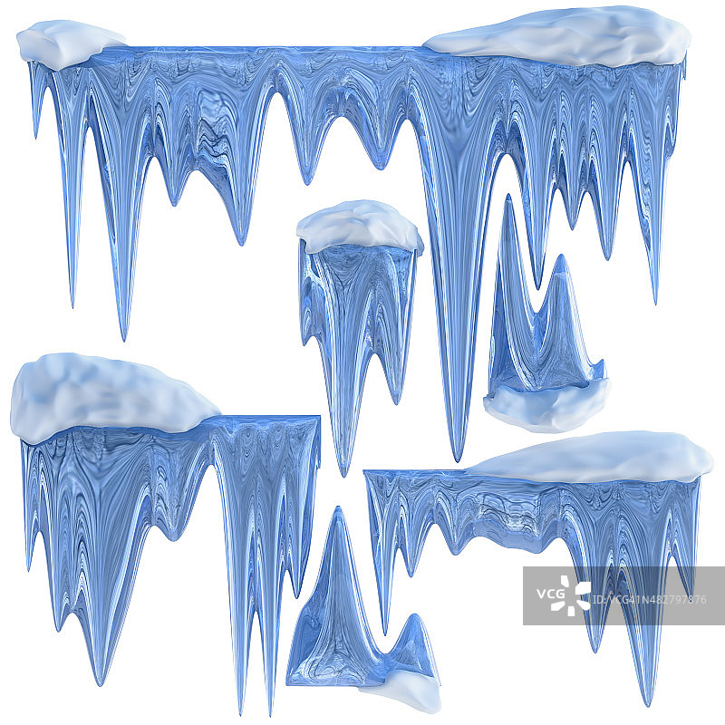 一套挂着融化的蓝色冰柱图片素材