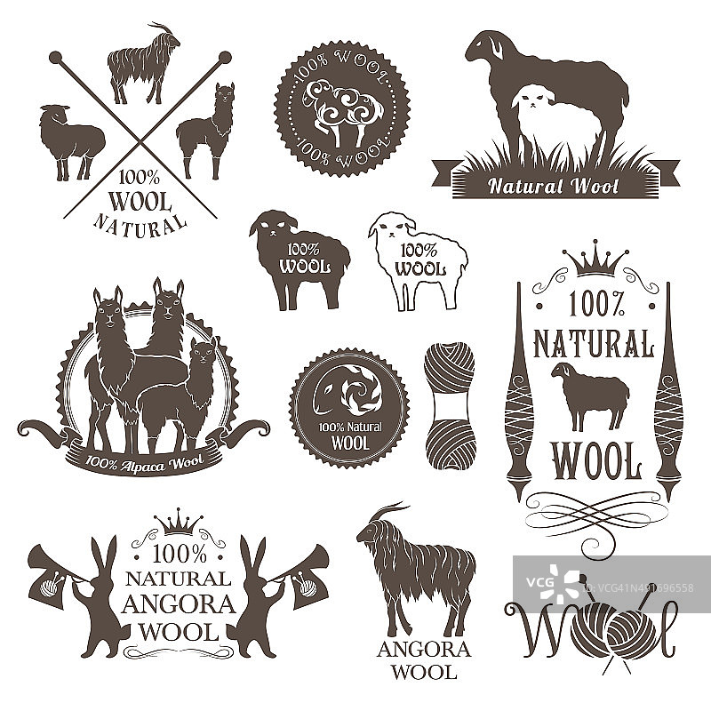 羊毛标签和设计元素。图片素材