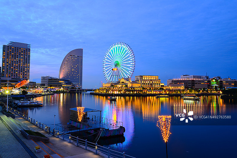 日本横滨港区鸟瞰图。图片素材