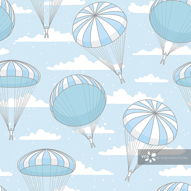 矢量无缝模式与蓝色降落伞，云和雪图片素材