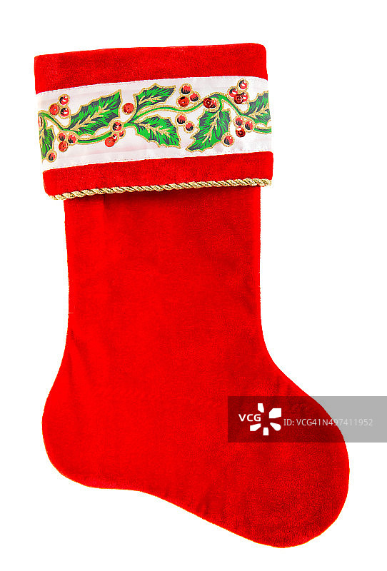 圣诞袜。红色的袜子为圣诞老人的礼物孤立在白色图片素材