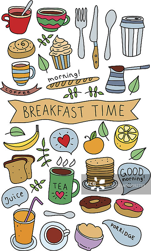 矢量手绘早餐食品图标图片素材