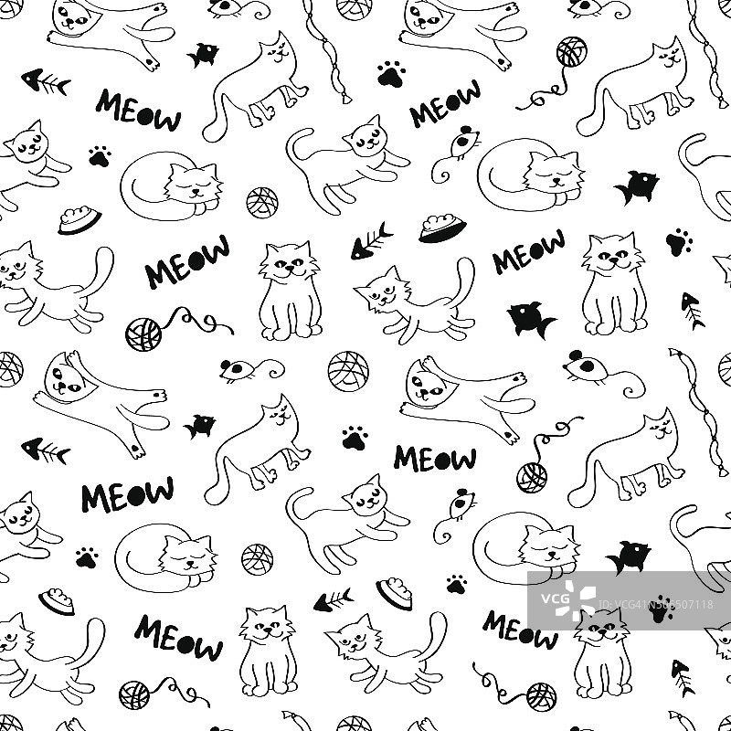 猫无缝花纹黑白两色图片素材