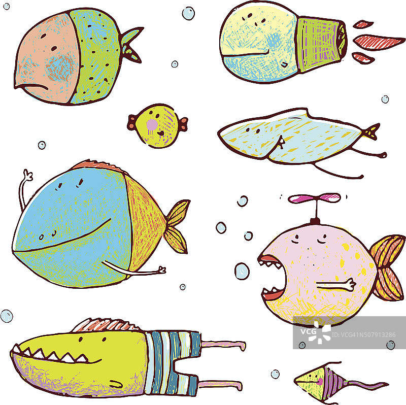 卡通可爱的鱼画收集图片素材