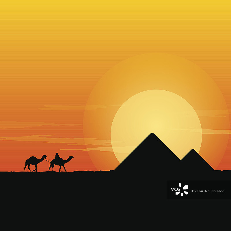 骆驼商队和金字塔图片素材