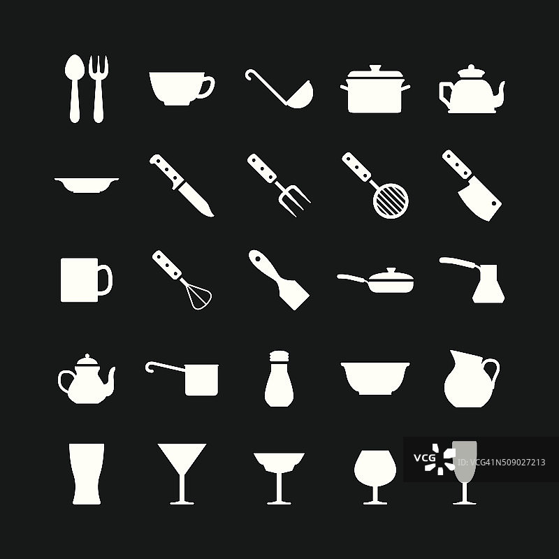 设置图标的餐具和厨房配件图片素材