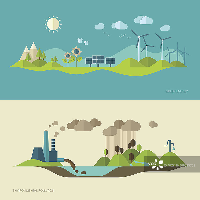 生态、环境、绿色能源和污染概念插图图片素材