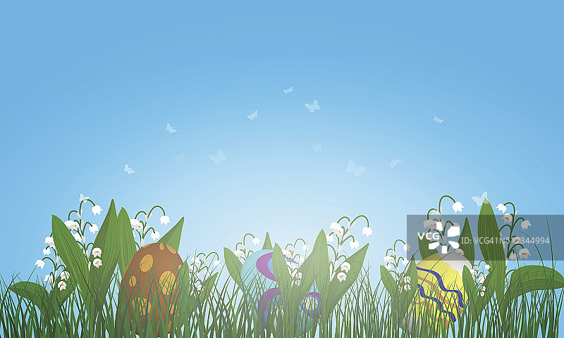 春天草地上的复活节彩蛋图片素材
