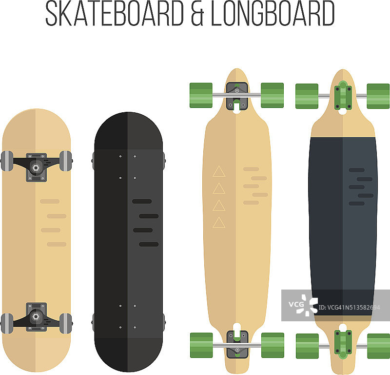 平面滑板和长板的矢量插图图片素材