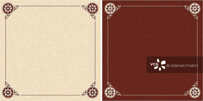 米色和棕色卡与花卉装饰-向量图片素材