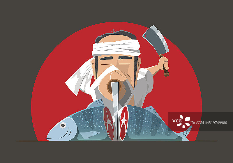 男人日本亚洲厨师厨师烹饪鱼或寿司图片素材
