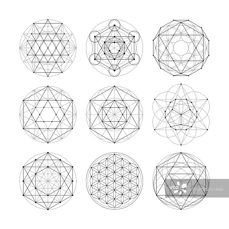 神圣几何学。命理学占星学的符号和符号图片素材