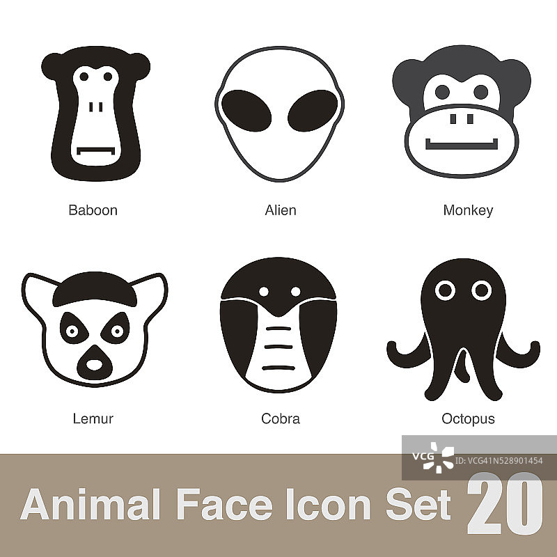 动物脸图标集，矢量插图图片素材