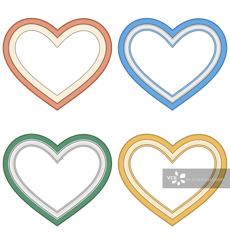四颗心的爱框框孤立在白色图片素材