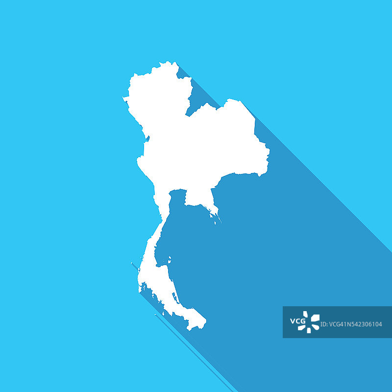 泰国长长的阴影地图在白色的蓝色背景上图片素材