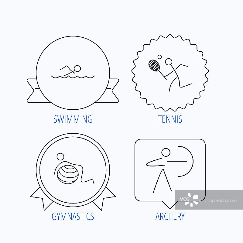 游泳、网球和体操的图标。图片素材