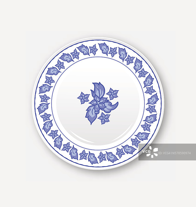白色盘子与手绘花卉装饰边框图片素材