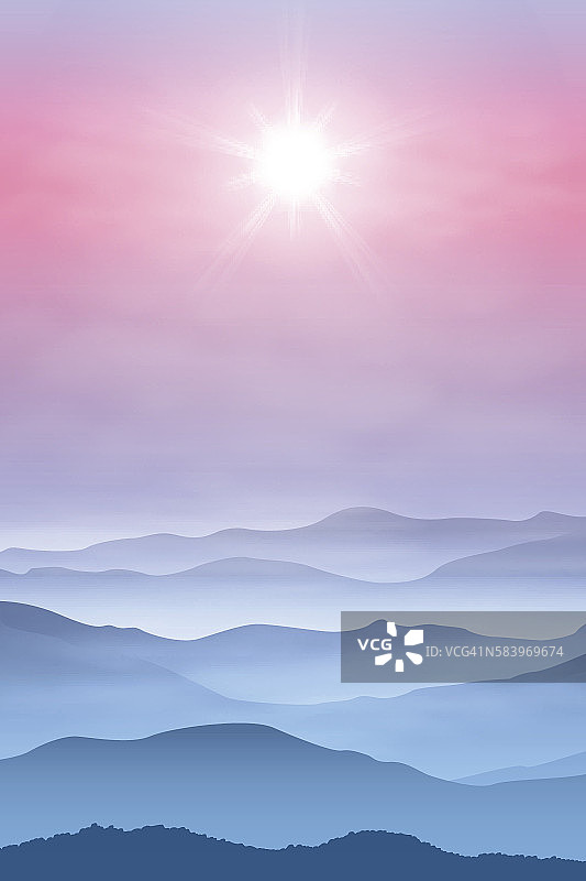 背景与太阳和山在雾图片素材