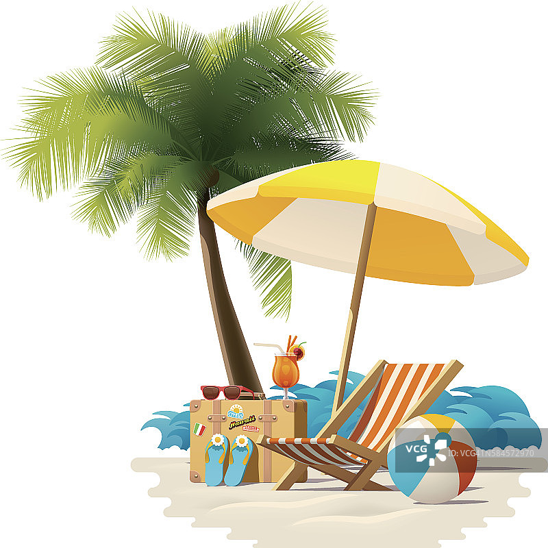 矢量旅游和夏季海滩度假放松图标图片素材